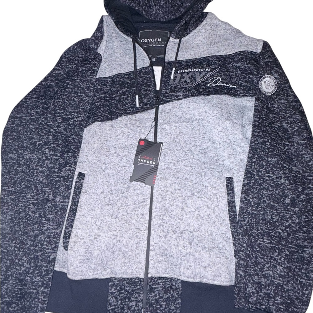 Oxygen Gray & Black Speckled Full-Zip Hoodie Jacket, Size XXL NWT